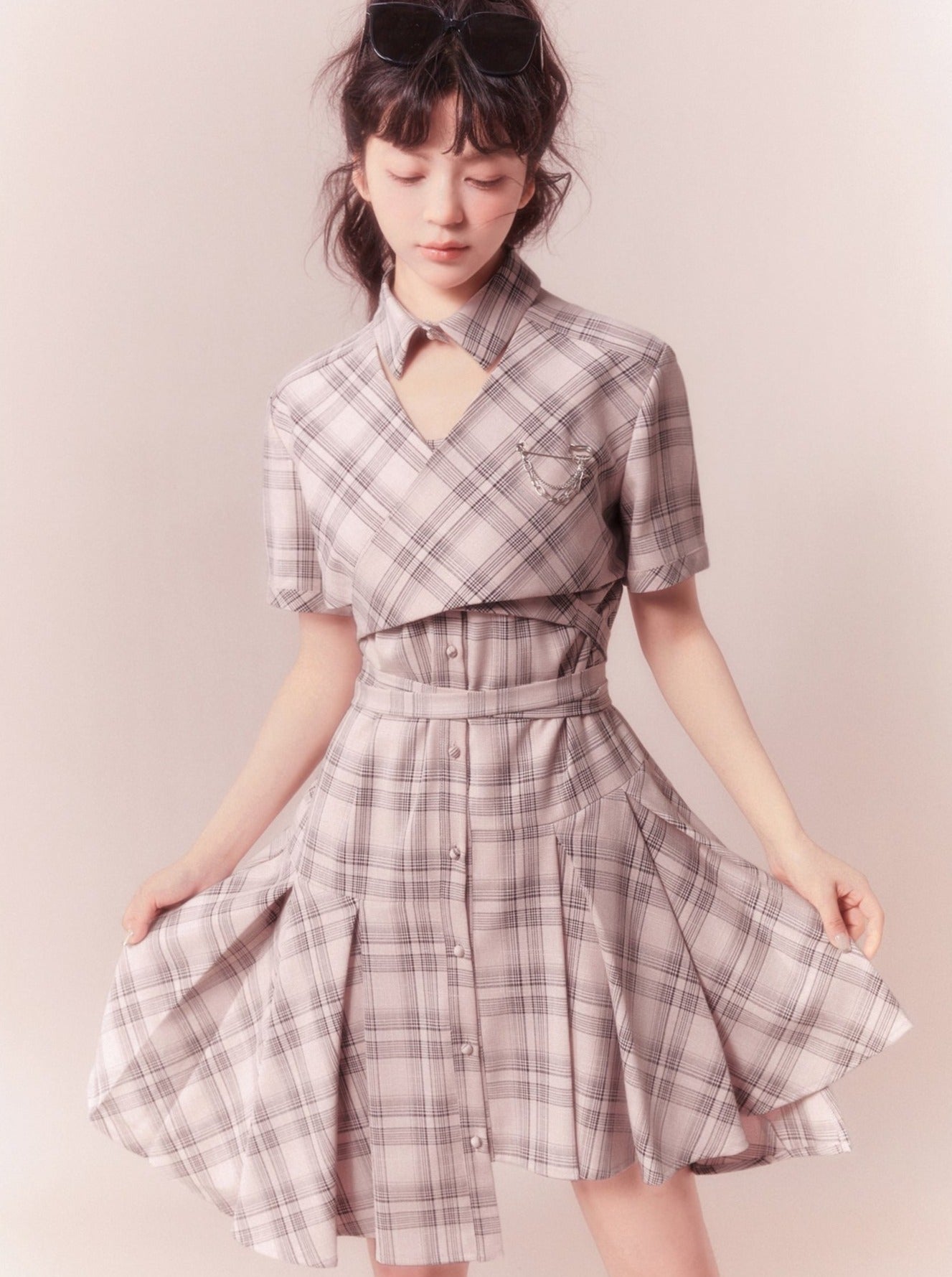 Pink Check Taille Mark Kleid