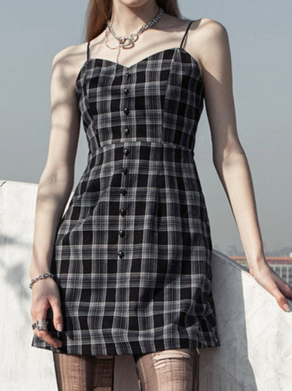 Back Shirring Cami Dress [Black Heart Check]