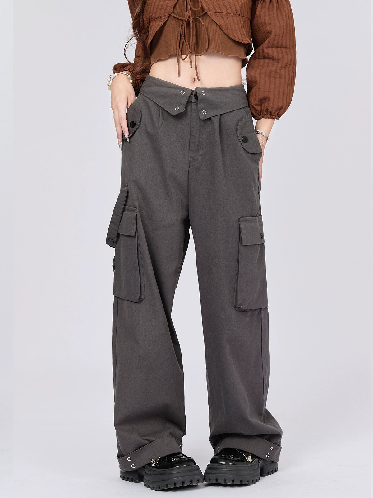 American Retro Flap Waist Straight Cargo Pants