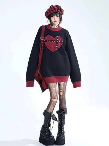 Heart Loose Slim Pullover Sweater Top