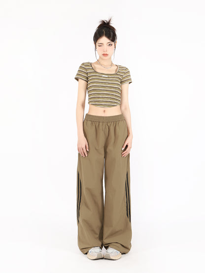 American retro casual sports parachute wide leg pants