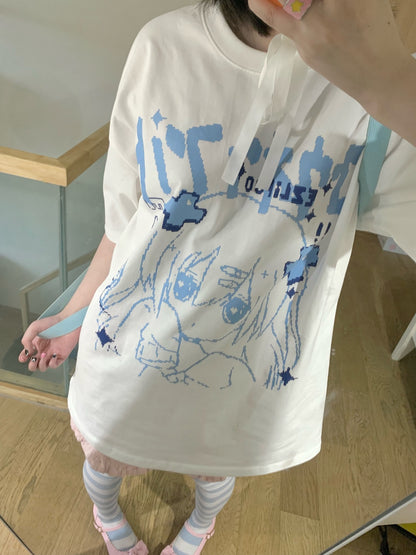 [Quartier de l'Ange👼T-shirt subculture à épaules tombantes Illustration fille