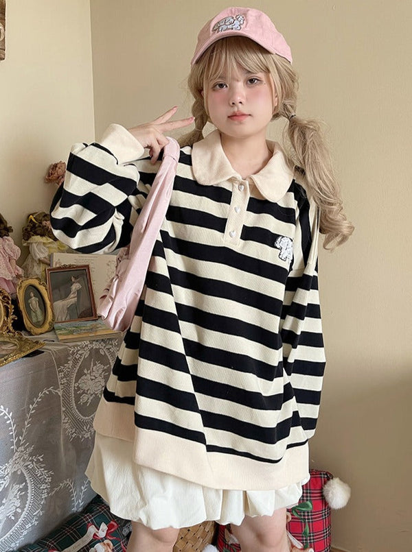 Stripe -Loose Over -size Tops