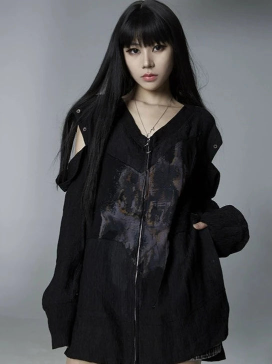 Loose Outerwear Punk Street Middle Tops