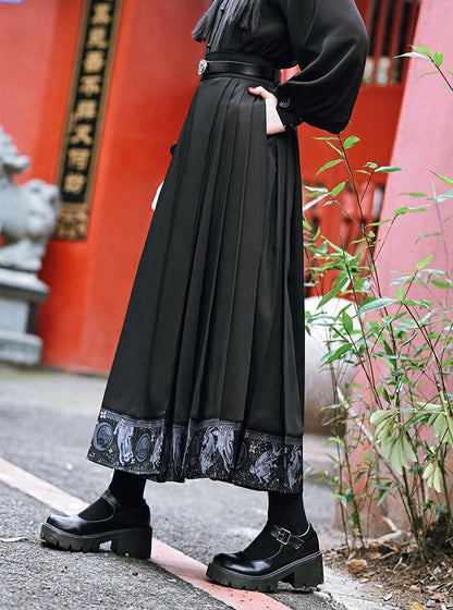 Dark Rabbit Retro China Pleated Skirt