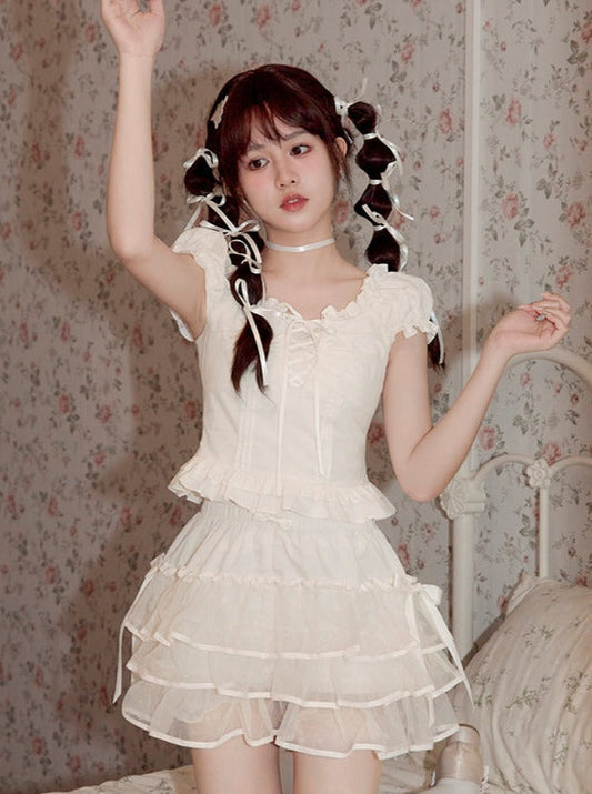 Ribbon Rolly Ta Cotton Shirt Top