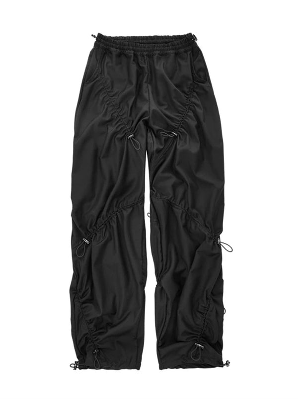Cool Girl Slim Leg Drawstring Pleated Dark Pants