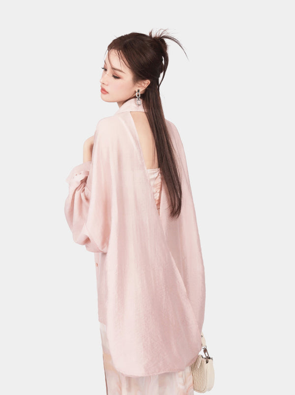 Sheer volume sleeve back split summer shirt