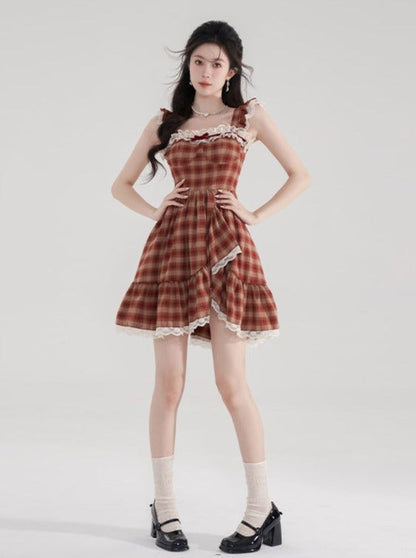 Check racing suspender dress