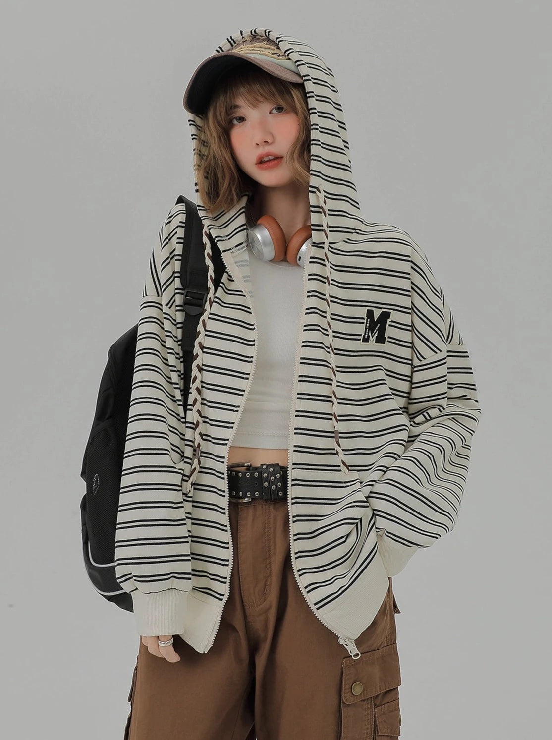 Hood Border Loose Casual Hoodie