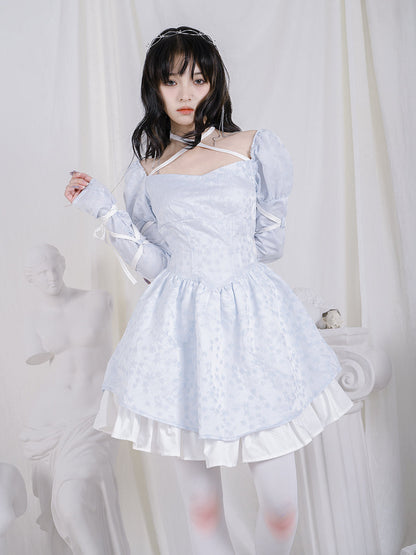 Waist mark layered dress with lace-up arm design