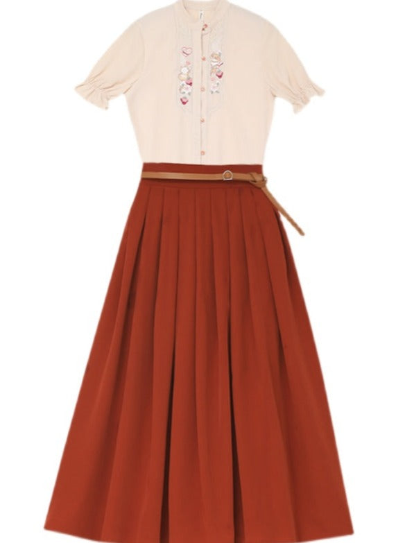 レトロフラワーブラウス＋ロングスカート