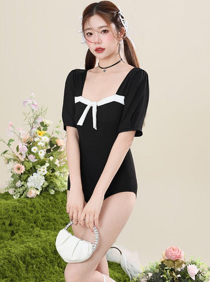 French Monochrome Swimming Two Piece One Piece Swimsuit