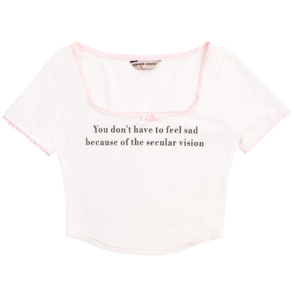 Square neck re -bon center letter logo tops