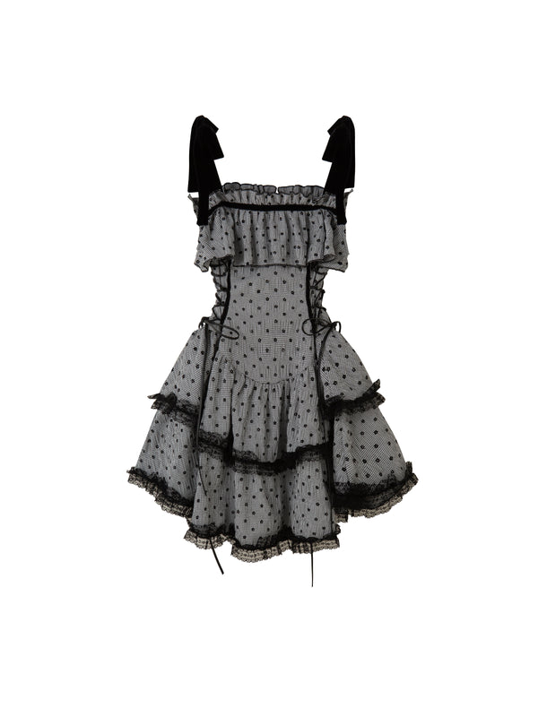 Side lace up dot frill dress
