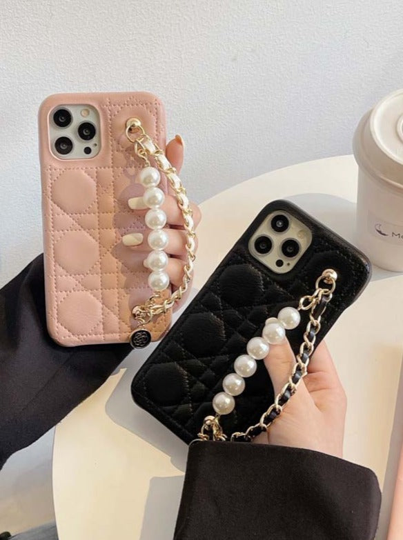 Pearl chain black pink smartphone case