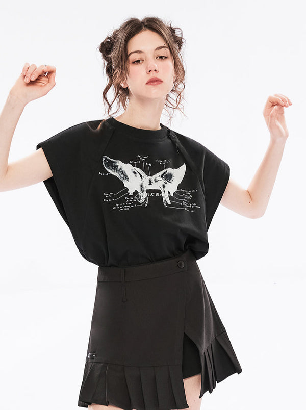 オフショルダーバタフライフレンチスリーブTシャツ