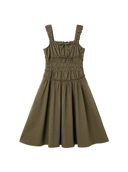 Dark Green Pleated Suspender Dress