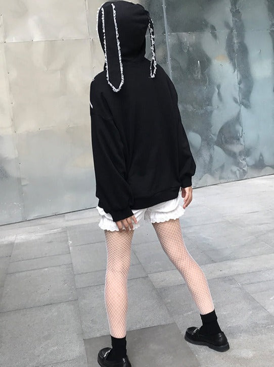 Dark Rabbit Lace Heart Wings Hoodie