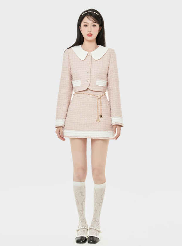 Milk Sweat short jacket + high waist A line skirt