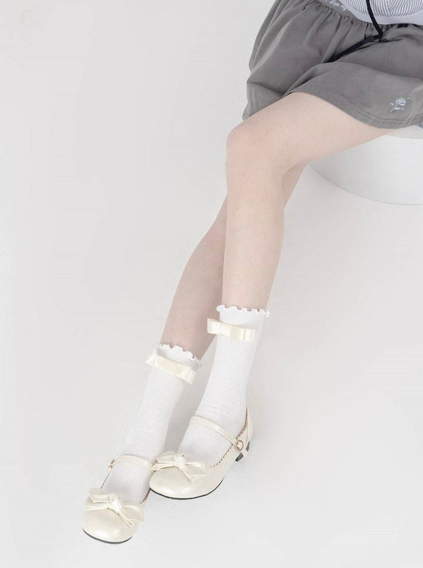 サテンリボンリブソックス