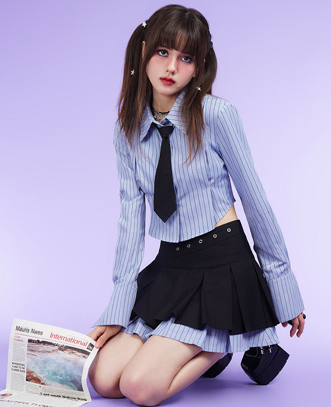 Sweet Spicy Blue Stripe 3D Cut Tie Shirt