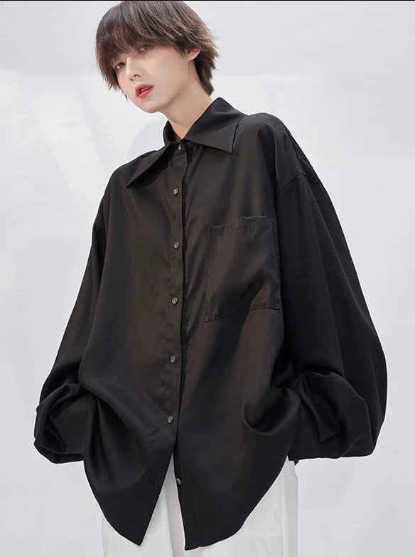 Loose Draped Tencel Long Sleeve Shirt