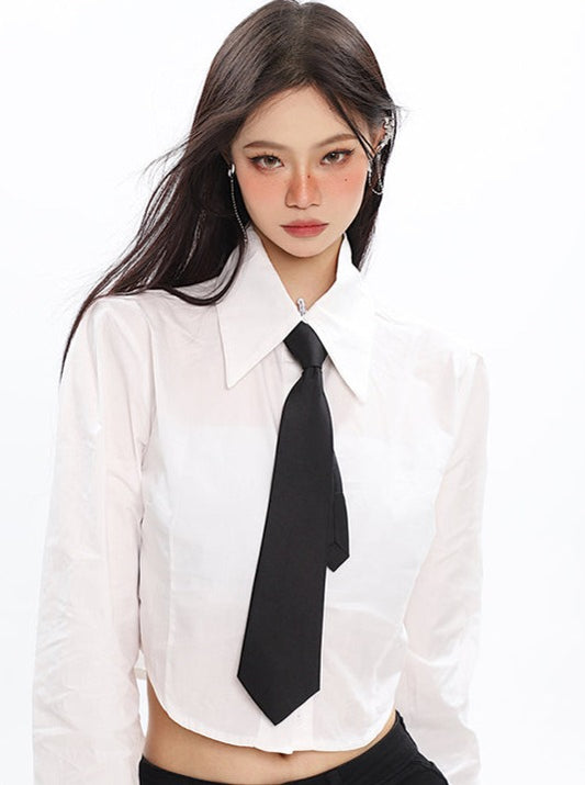 Simple design American casual blouse with tie