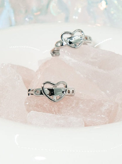Silver ring hoop heart earring