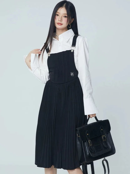 Pleated Logo Suspender Skirt