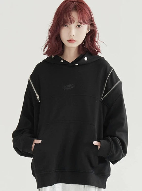 Shoulder Zip Design Hoodie Sweatshirt