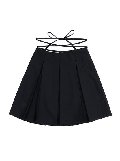 black strap big pleated skirt