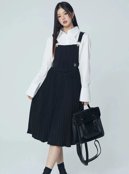 Pleated Logo Suspender Skirt