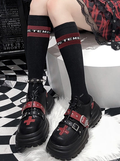 cross design dark cool punk shoes