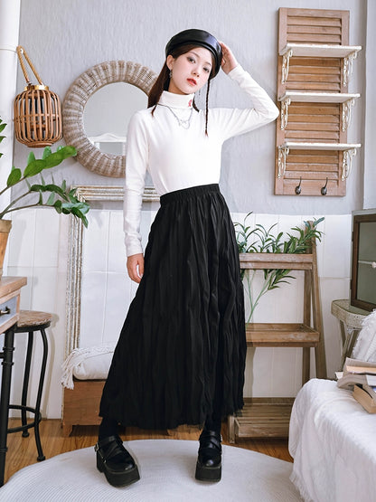 Wild Vintage Pleated Irregular High Waist A-Line Reversible Long Skirt