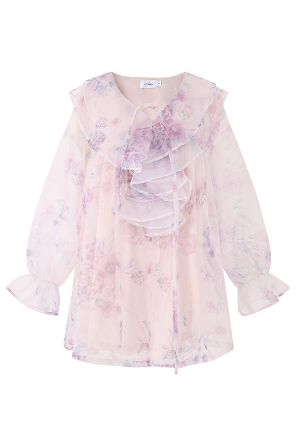 Sheer Flower V neck mesh tops