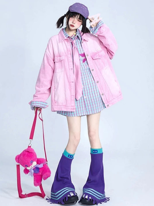 Pink & Blue Wash Gradient Denim Jacket