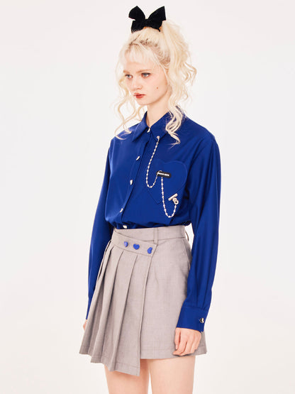 Heart button chain retro blouse