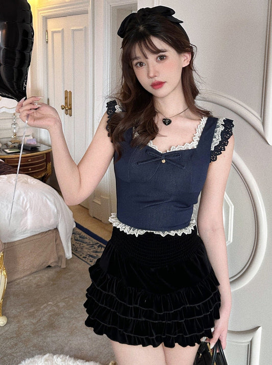 モダンヘルシーレーススリムリボンキャミソール