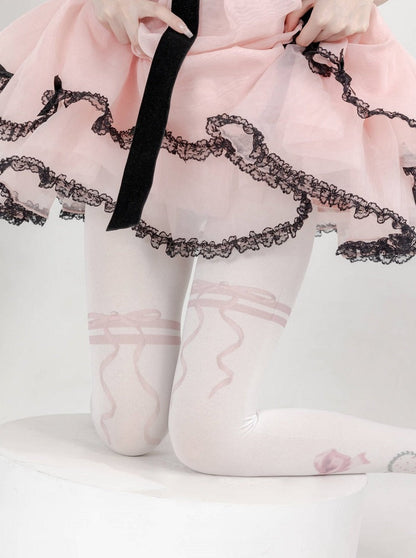 White ribbon illustration tights