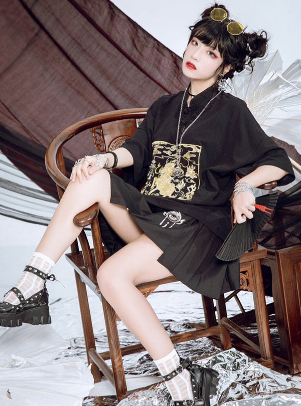 サマーゴールドアートデザインチャイナTシャツ