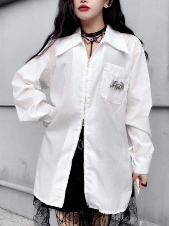 metallic dragon subculture zip shirt