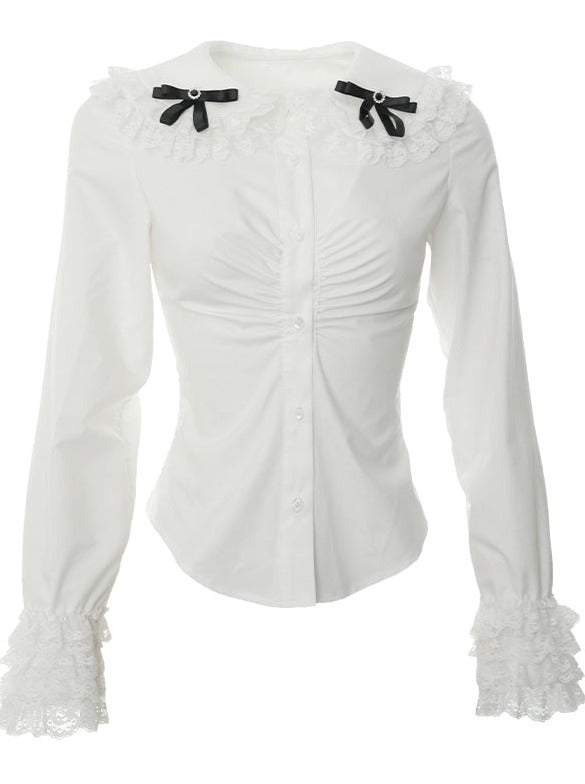 Doll Color Lace Ribon Frill Shirt