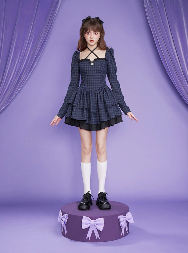 Gingham check frill dress