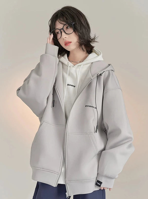 Luz Solid Color Hoodie Zip Sports Jacket