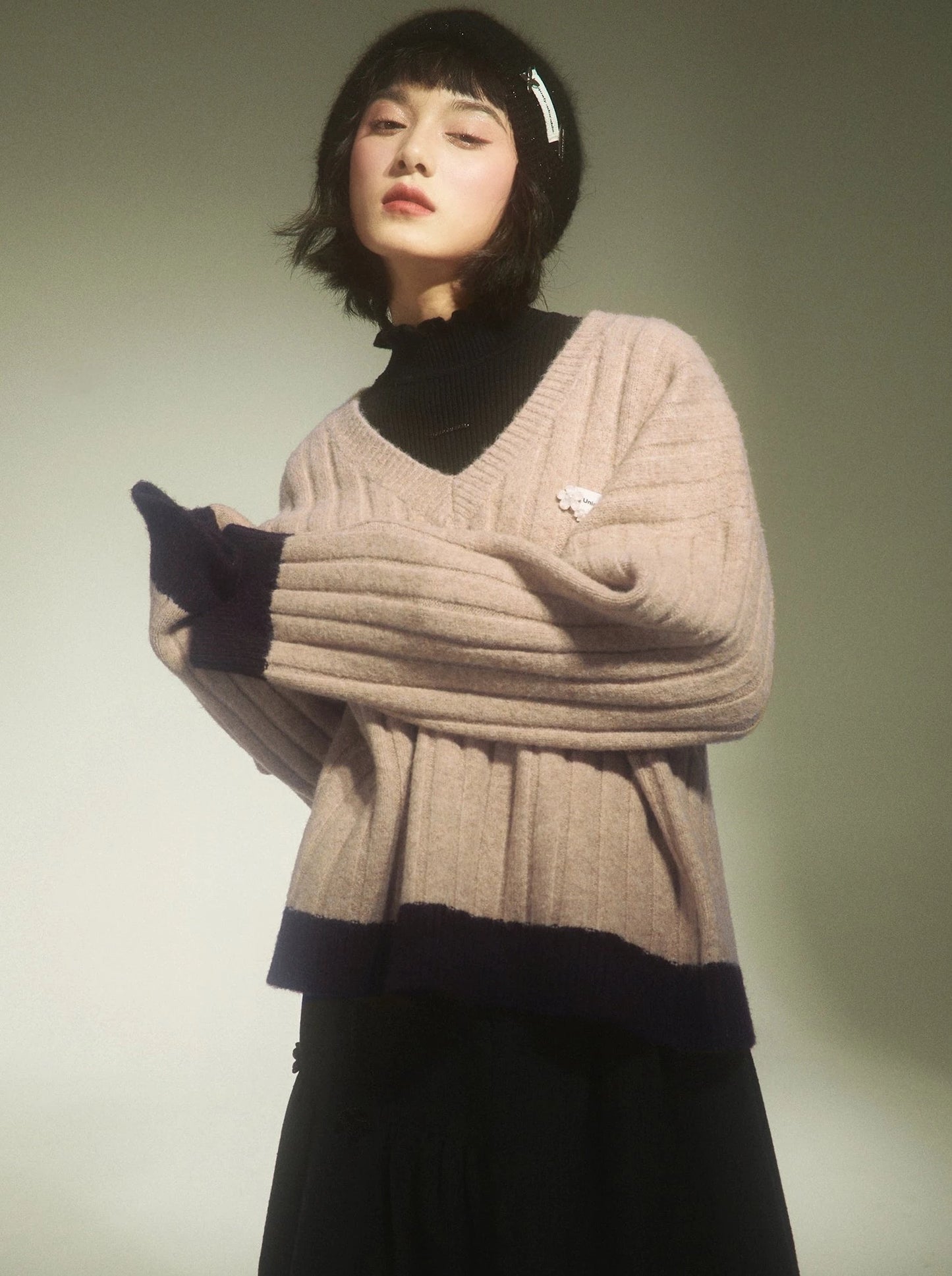 Dusty Pink Mohair V-Neck Sweater