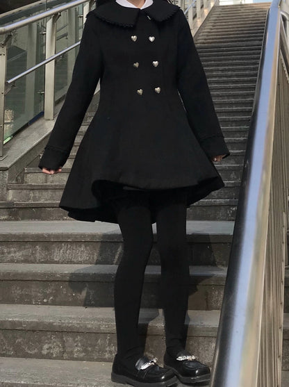 Metal Heart Black Wool Witchtail Coat