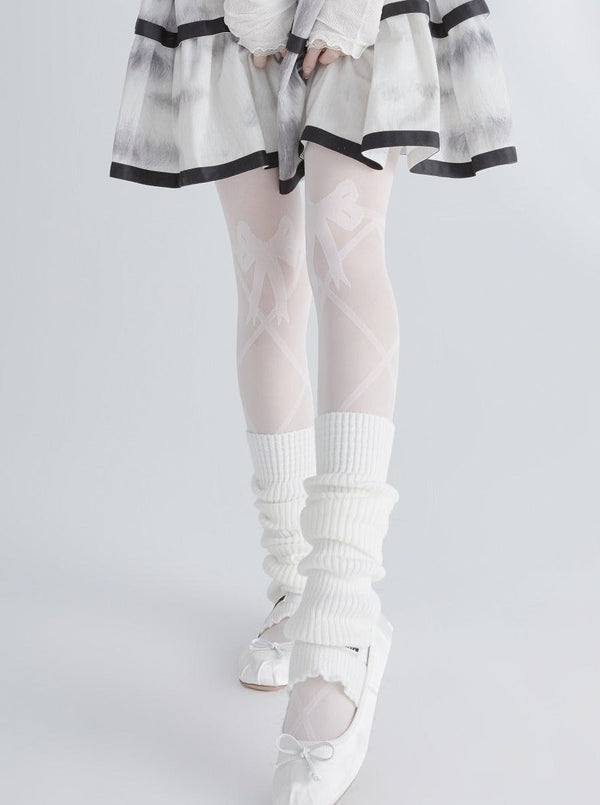 シアーリボンレースアップタイツ