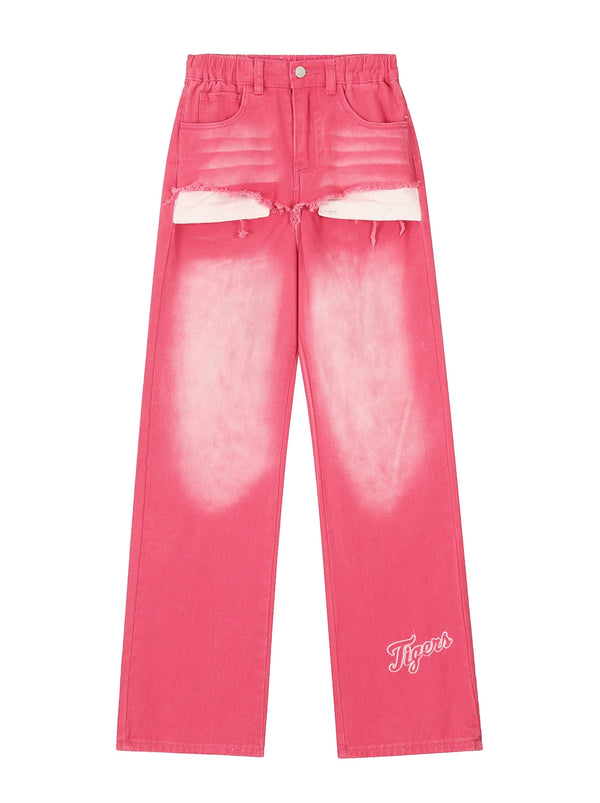 Retro wash niche design loose straight denim