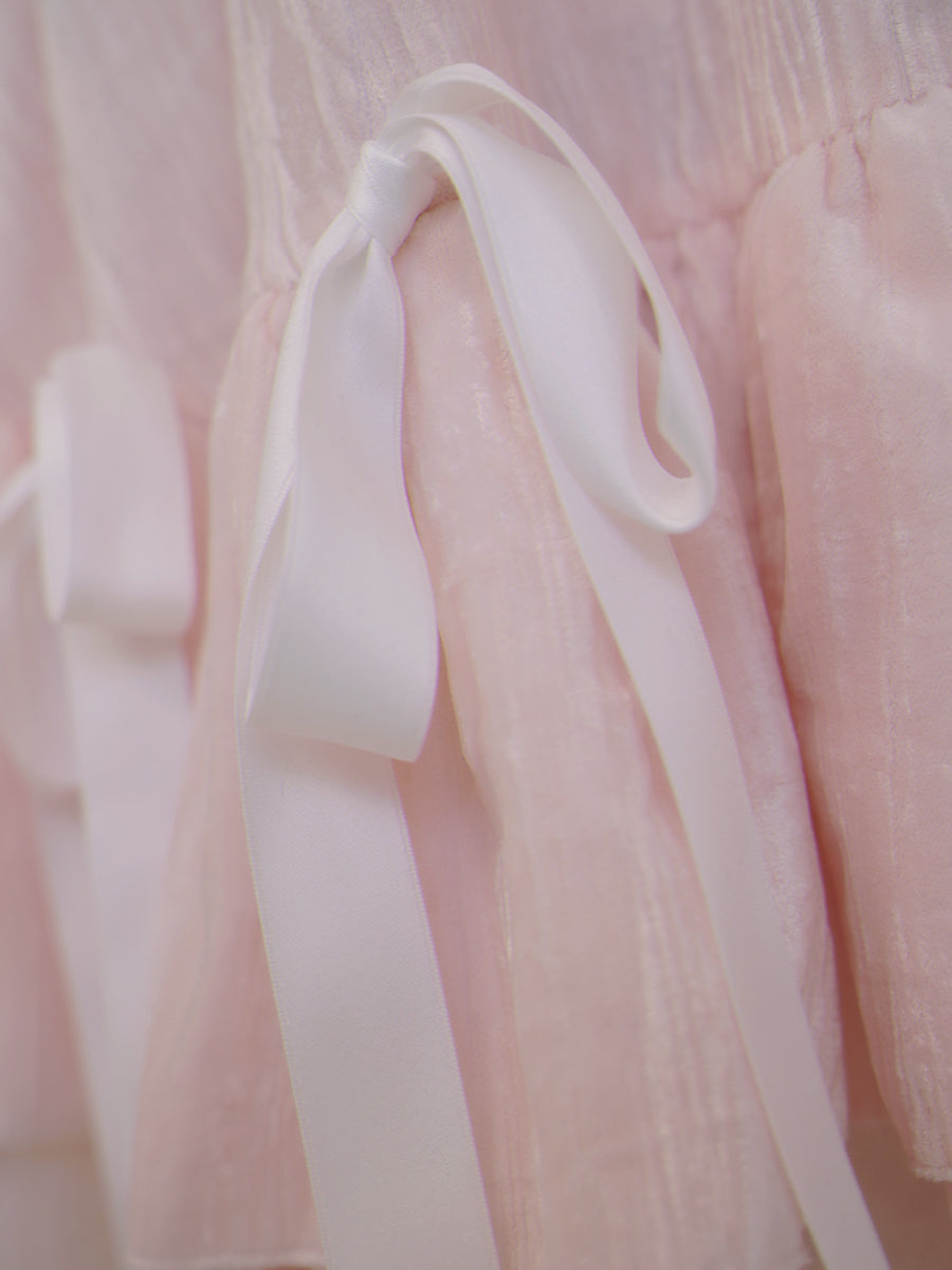 Frilling fragrance pink ribbon tank top dress